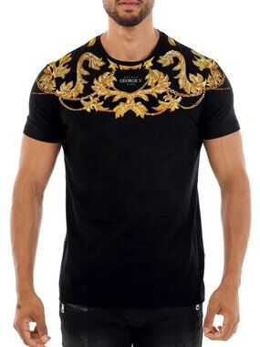 Avenue George V Paris T-Shirt rhinestone Baroque men’s Black Short Sleeve S